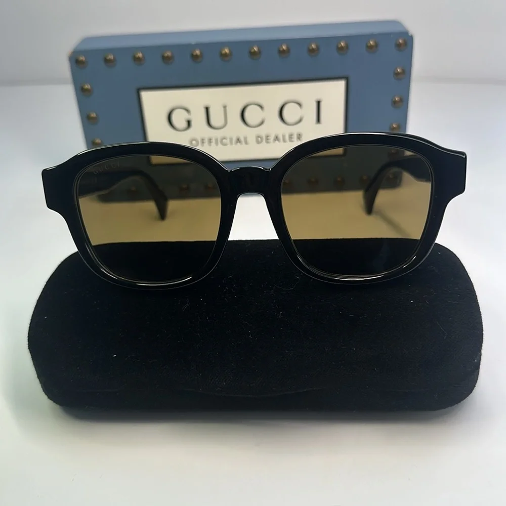 New - GUCCI GG1140SK-003 Unisex Classic Designer Sunglasses in Black & Gold/Br…